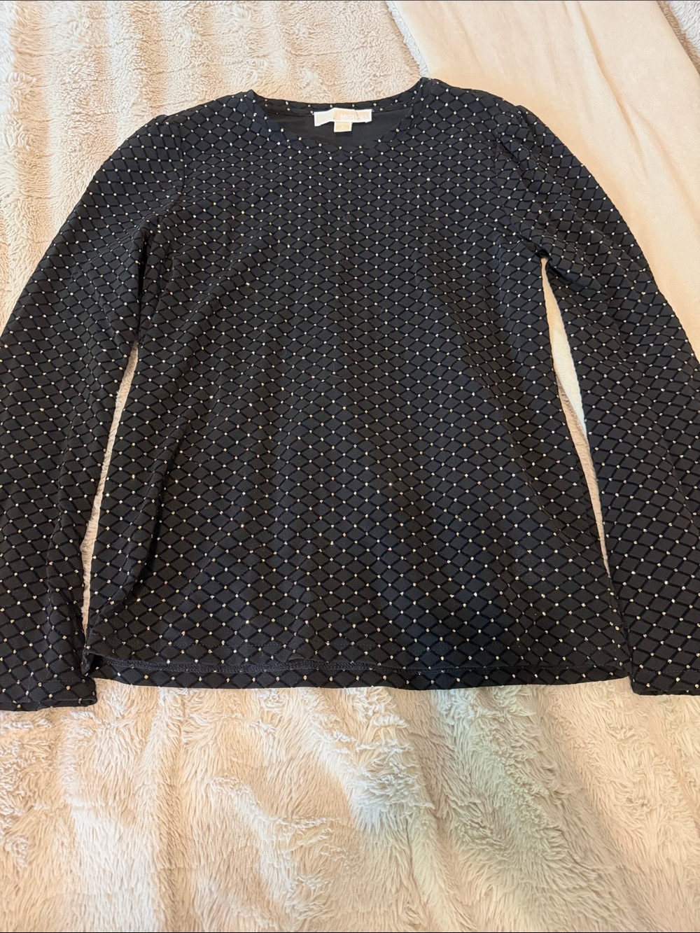 Michael Kors Black Quilted Top with Gold Bead Accents